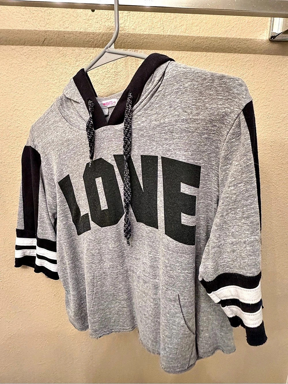 Inspired Hearts Color Block Hoodie Gray Large